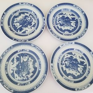 Vintage Blue Pagoda Scene Luncheon Plates Set of 4
